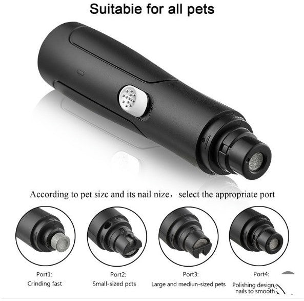 Electric Pet Nail Grinder — Quiet USB Grinder with 2 Heads
