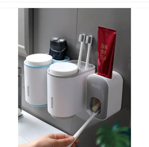 Automatic Toothpaste Dispenser & Toothbrush Holder — Wall-Mount Set